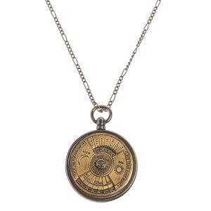 Vintage Style Gold Tone Brass Moving Calendar Necklace 24"
